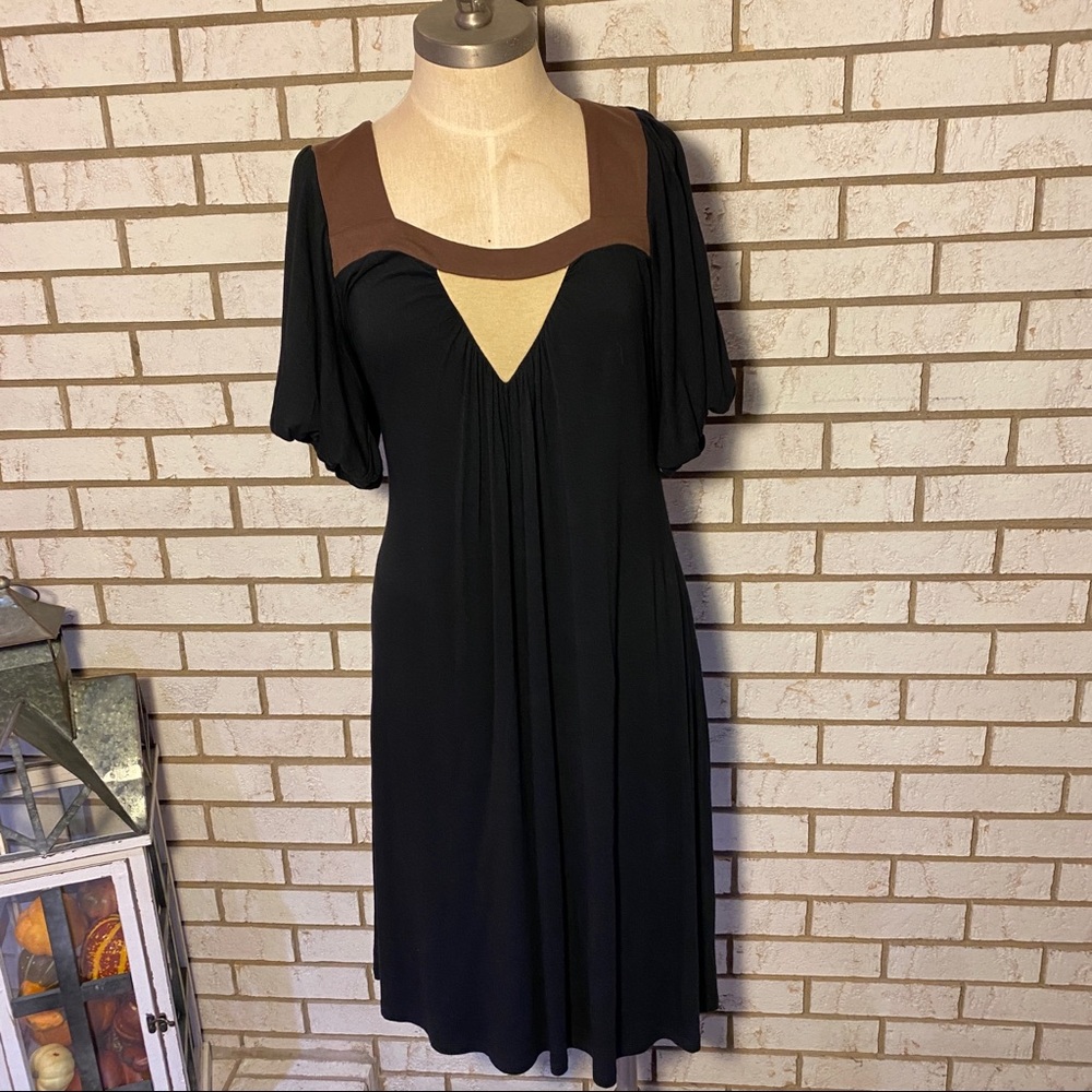 Sangria - Brown & Black w: cream accents short sleeve dress. Sz 12